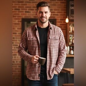 Brothers and Sons Men's Brown Orange Plaid Long Sleeve Button Down Shirt 2XL EUC